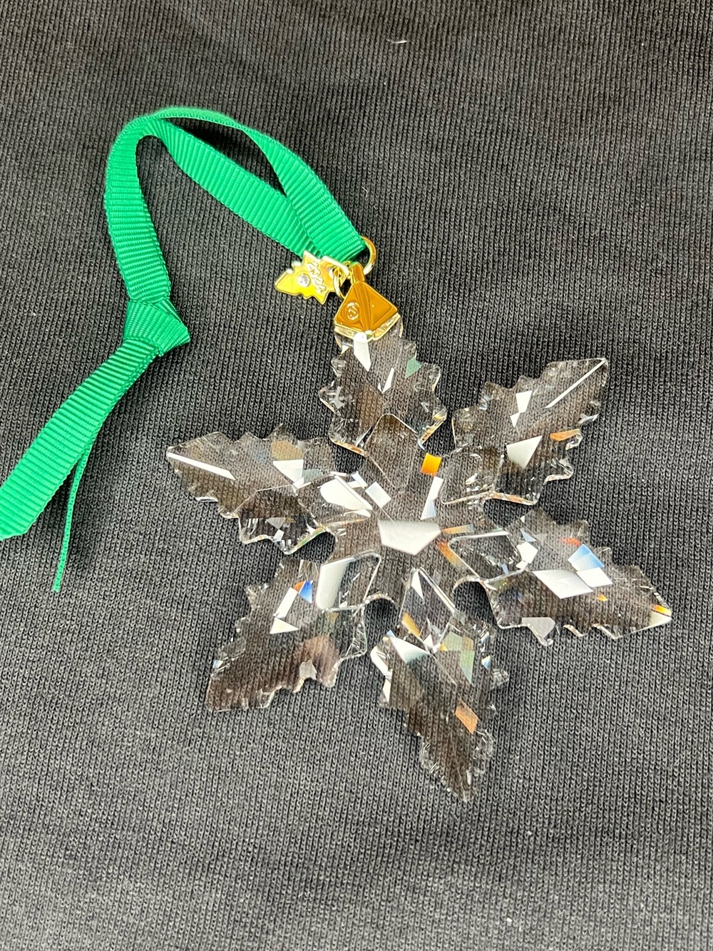 Swarovski Crystal Snowflake Ornament with Green Ribbon 2024